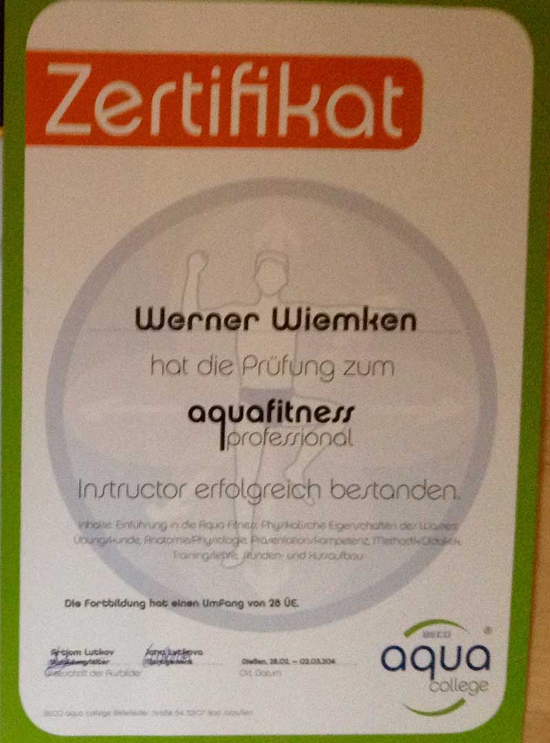 Zertifikat Aquafitness
